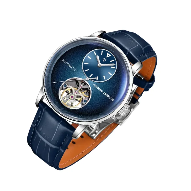 Pagani Design Blue Dial Tourbillon Leather Men's Watch- PD-1796